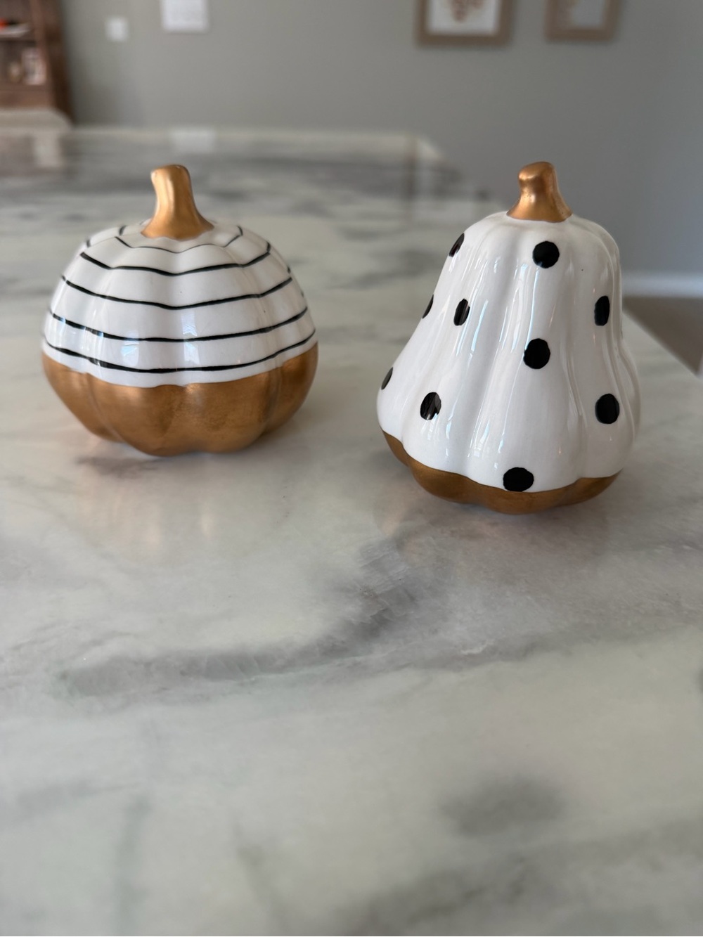 Kirklands White, Black and Gold Ceramic Pumpkin Duo